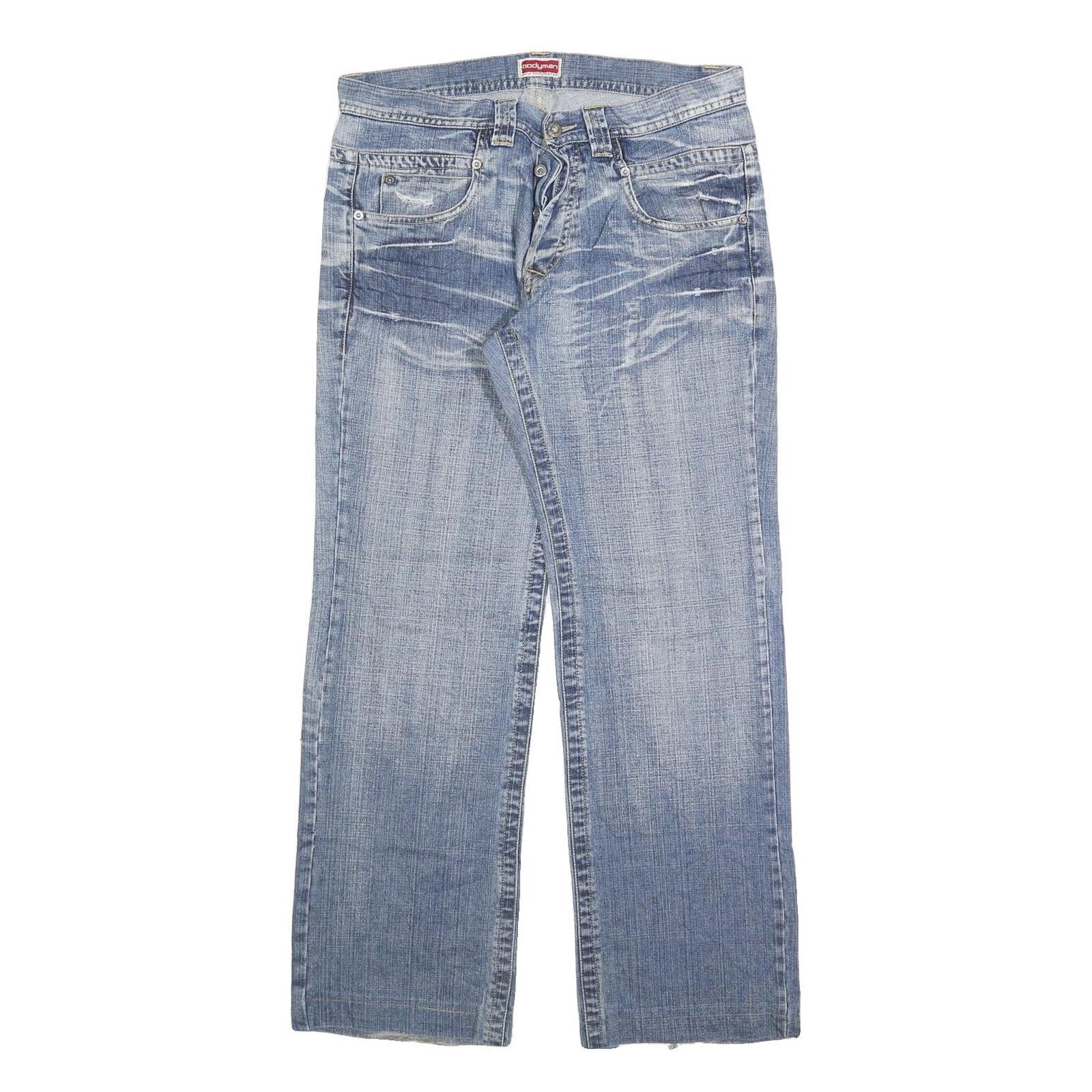 BODY MAN Mens Jeans Blue Regular Straight Denim Light W34 L30 Button Closure