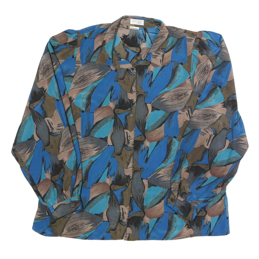 CHRIS JB Womens Blue & Brown Printed Long Sleeve Collared Shirt 2XL Polyester