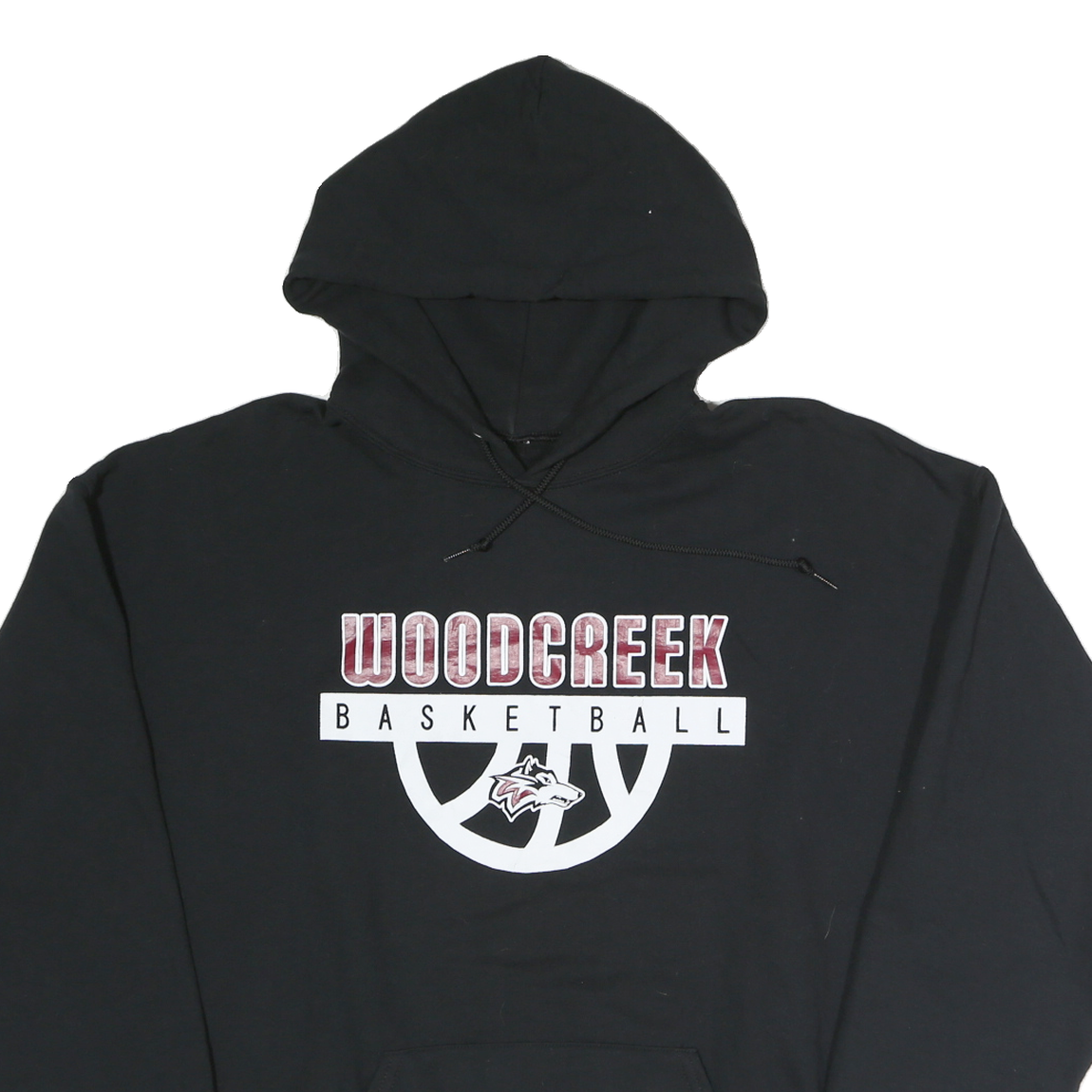 Mens Black Woodcreek Basketball Pullover Hoodie L Cotton Casual Sport