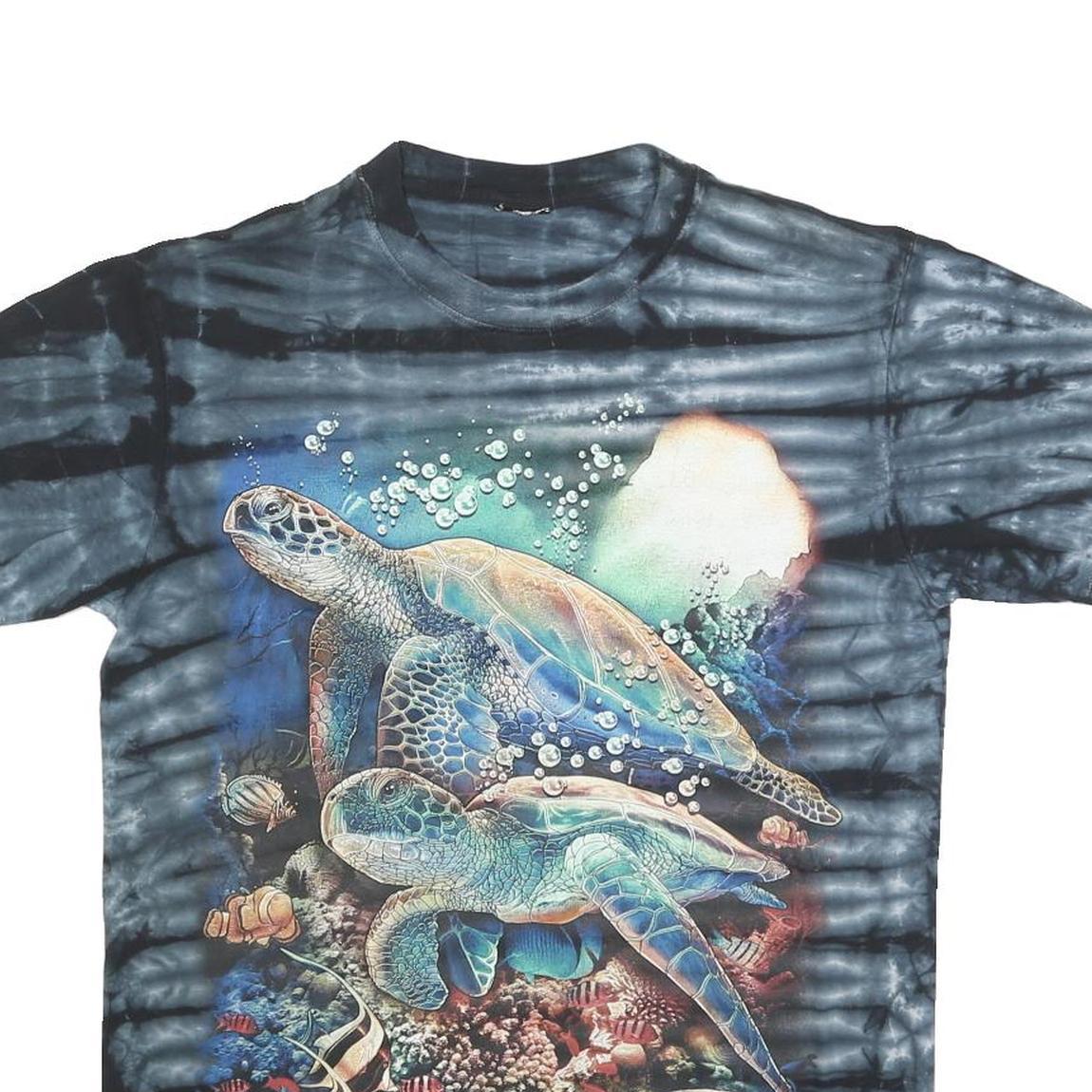 Womens Black Tie Dye Turtle Graphic T-Shirt M Crew Neck Short Sleeve Cotton