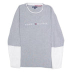 TOMMY HILFIGER Womens Patterned Jumper Grey Colourblock Crew Neck Tight Knit L