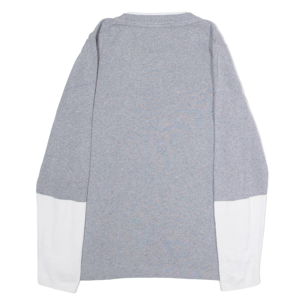 TOMMY HILFIGER Womens Patterned Jumper Grey Colourblock Crew Neck Tight Knit L