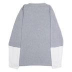 TOMMY HILFIGER Womens Patterned Jumper Grey Colourblock Crew Neck Tight Knit L