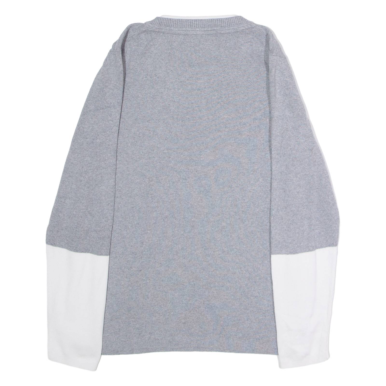 TOMMY HILFIGER Womens Patterned Jumper Grey Colourblock Crew Neck Tight Knit L
