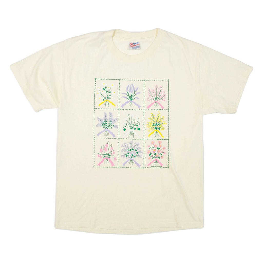 HANES Floral Womens T-Shirt Beige L