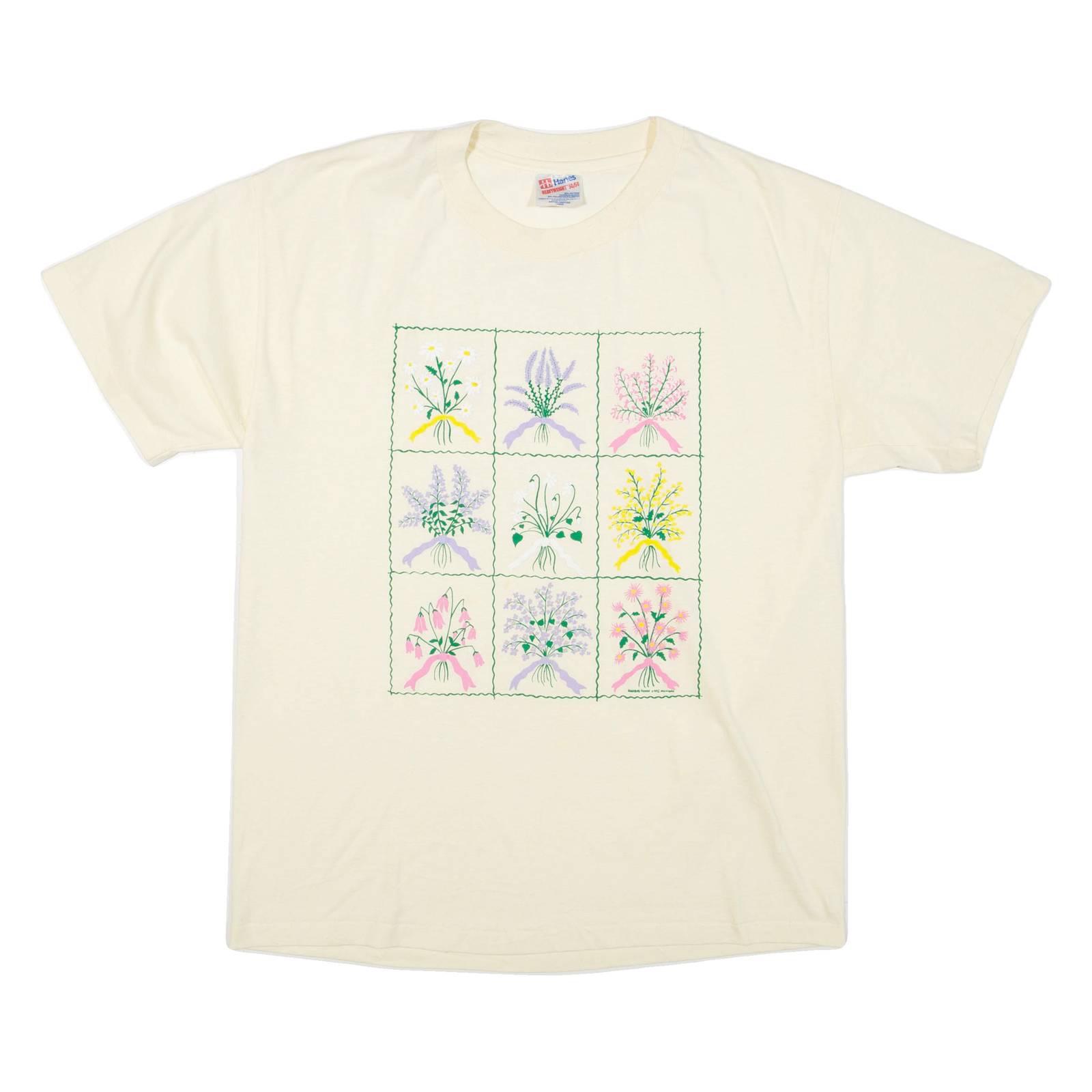 HANES Floral Womens T-Shirt Beige L
