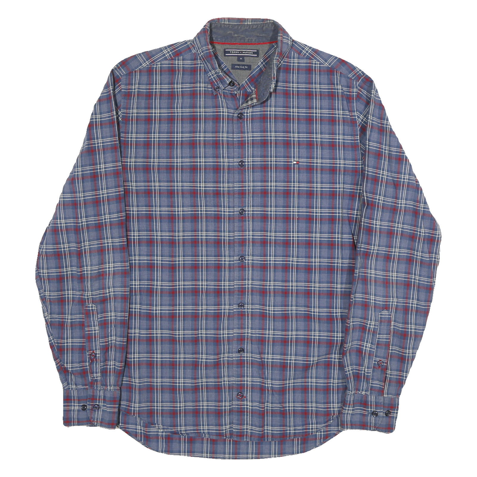 TOMMY HILFIGER Mens Blue & Red Check Shirt M Button-Down Collar Long Sleeve
