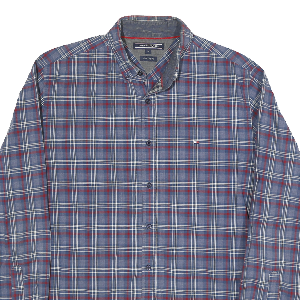 TOMMY HILFIGER Mens Blue & Red Check Shirt M Button-Down Collar Long Sleeve