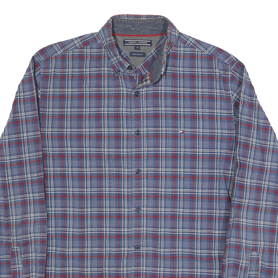 TOMMY HILFIGER Mens Blue & Red Check Shirt M Button-Down Collar Long Sleeve