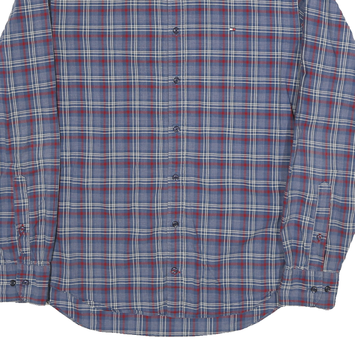 TOMMY HILFIGER Mens Blue & Red Check Shirt M Button-Down Collar Long Sleeve