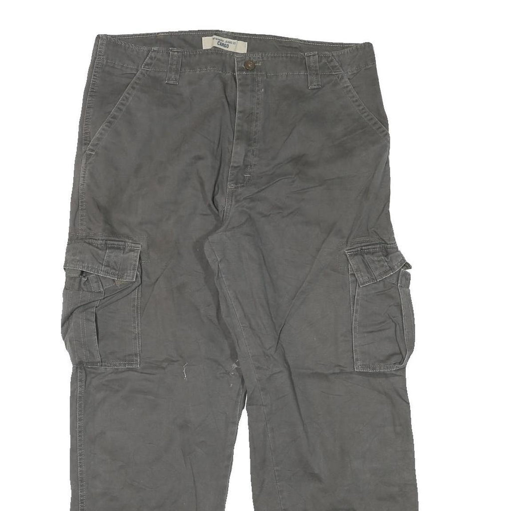 WRANGLER Mens Cotton Blend Grey Relaxed Cargo Trousers W36 L29 Casual Workwear