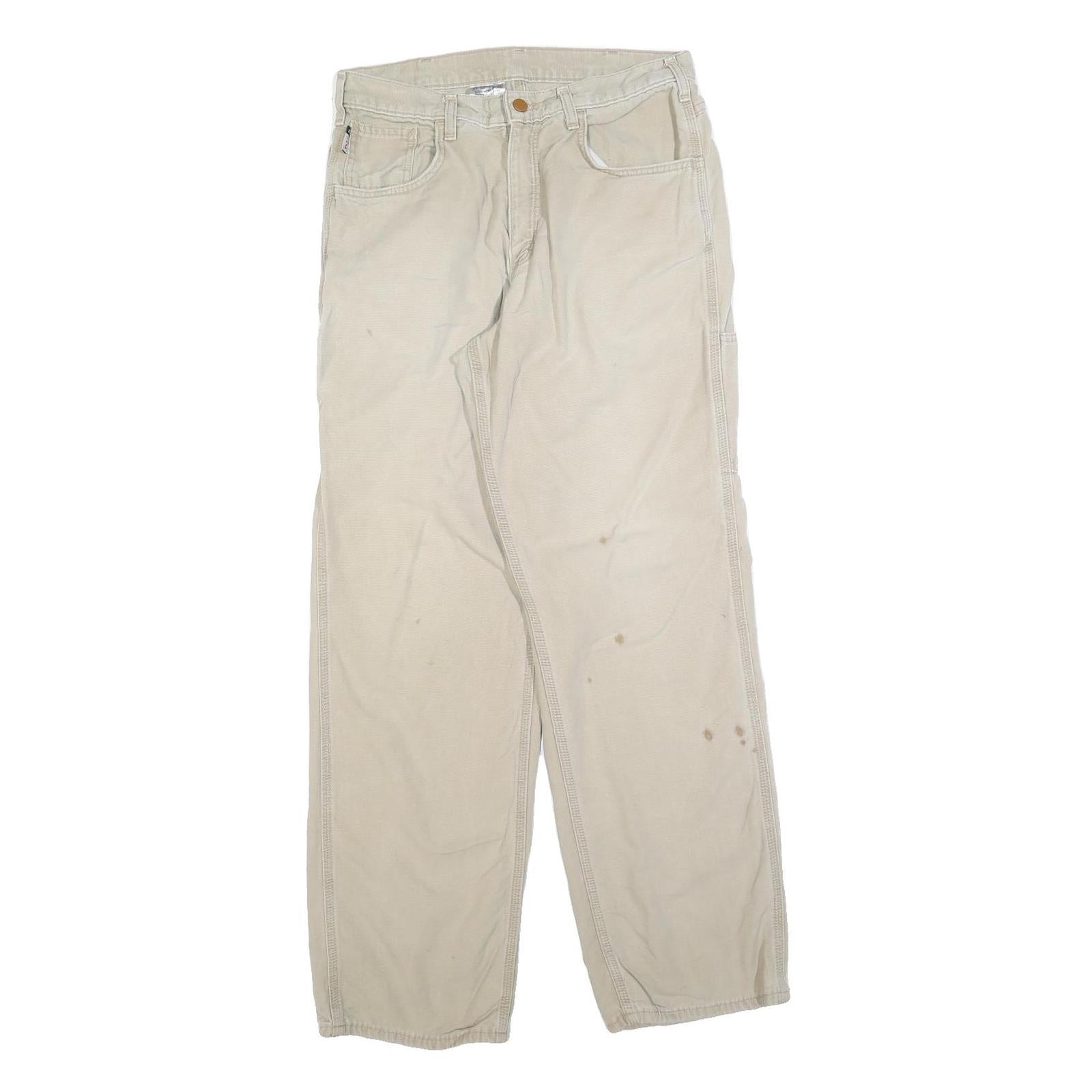 CARHARTT Mens Relaxed Beige Cotton Blend Trousers W32 L32 Workwear Zip Closure