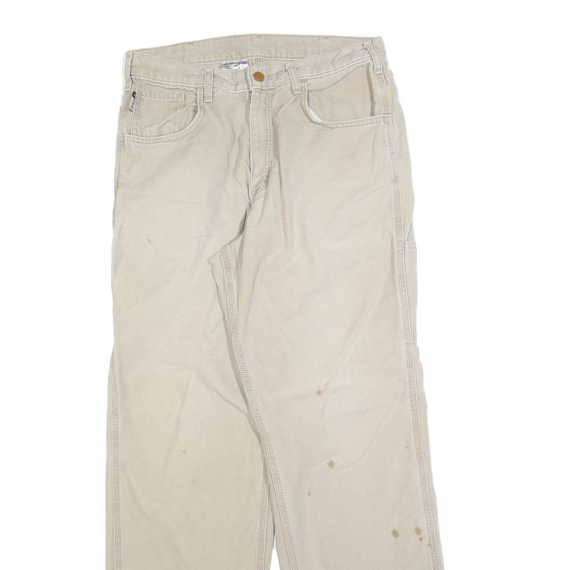 CARHARTT Mens Relaxed Beige Cotton Blend Trousers W32 L32 Workwear Zip Closure