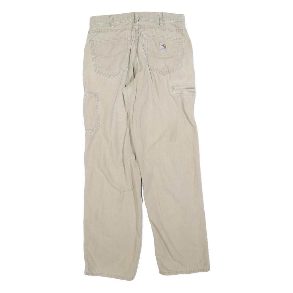 CARHARTT Mens Relaxed Beige Cotton Blend Trousers W32 L32 Workwear Zip Closure