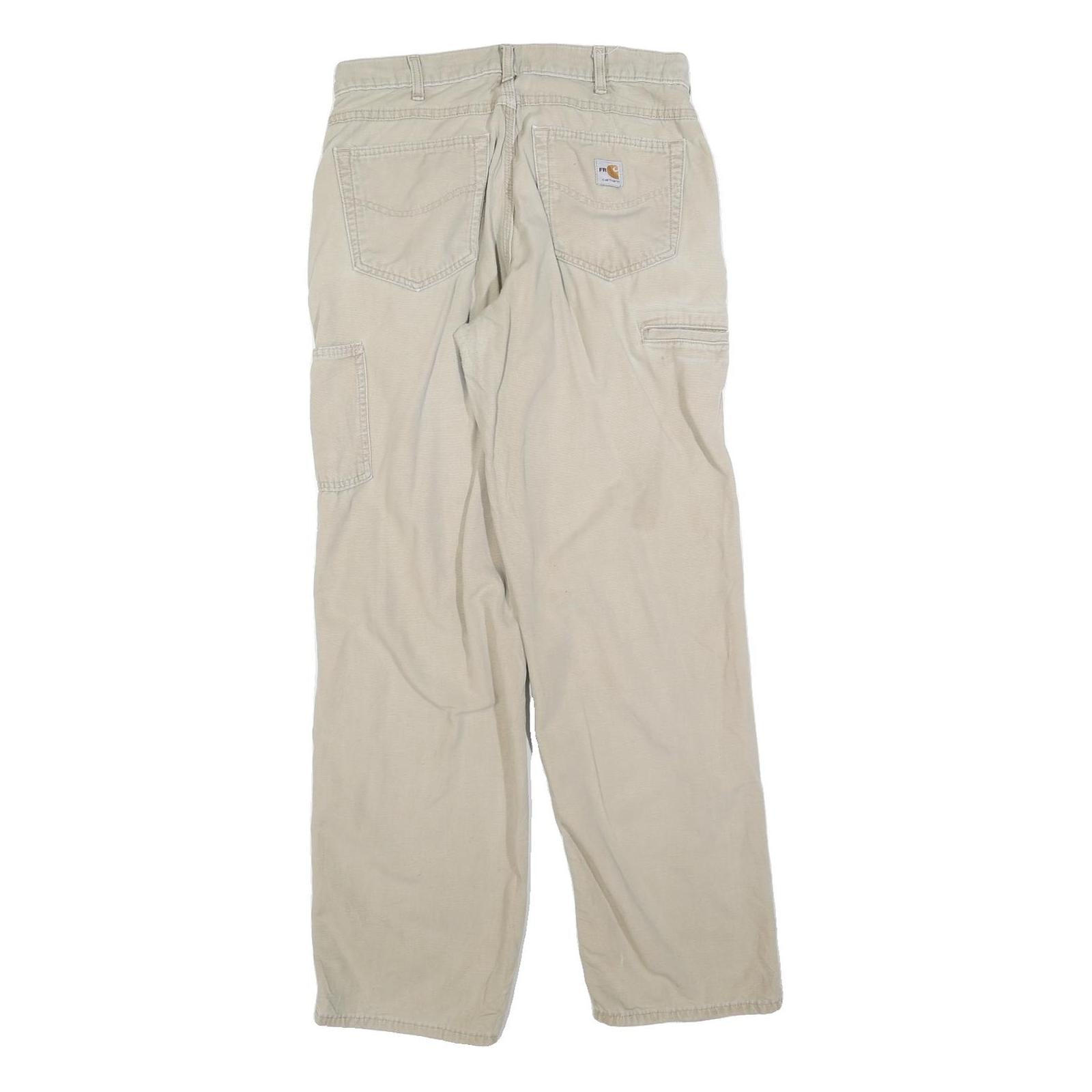 CARHARTT Mens Relaxed Beige Cotton Blend Trousers W32 L32 Workwear Zip Closure