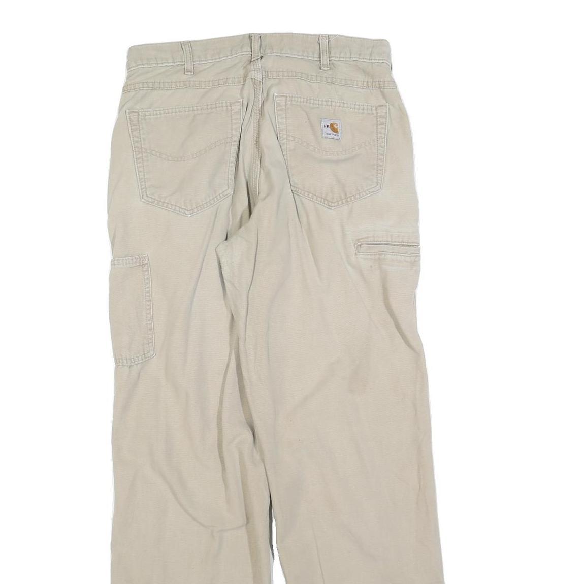 CARHARTT Mens Relaxed Beige Cotton Blend Trousers W32 L32 Workwear Zip Closure