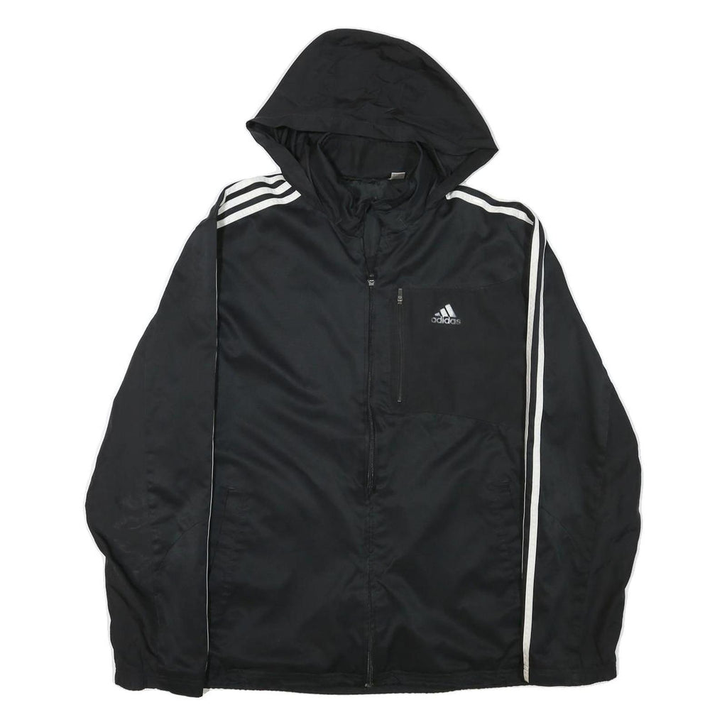 ADIDAS Mens Black & White Hooded Zip Jacket L Polyester Blend Sportswear