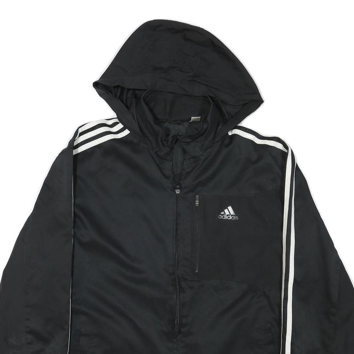 ADIDAS Mens Black & White Hooded Zip Jacket L Polyester Blend Sportswear