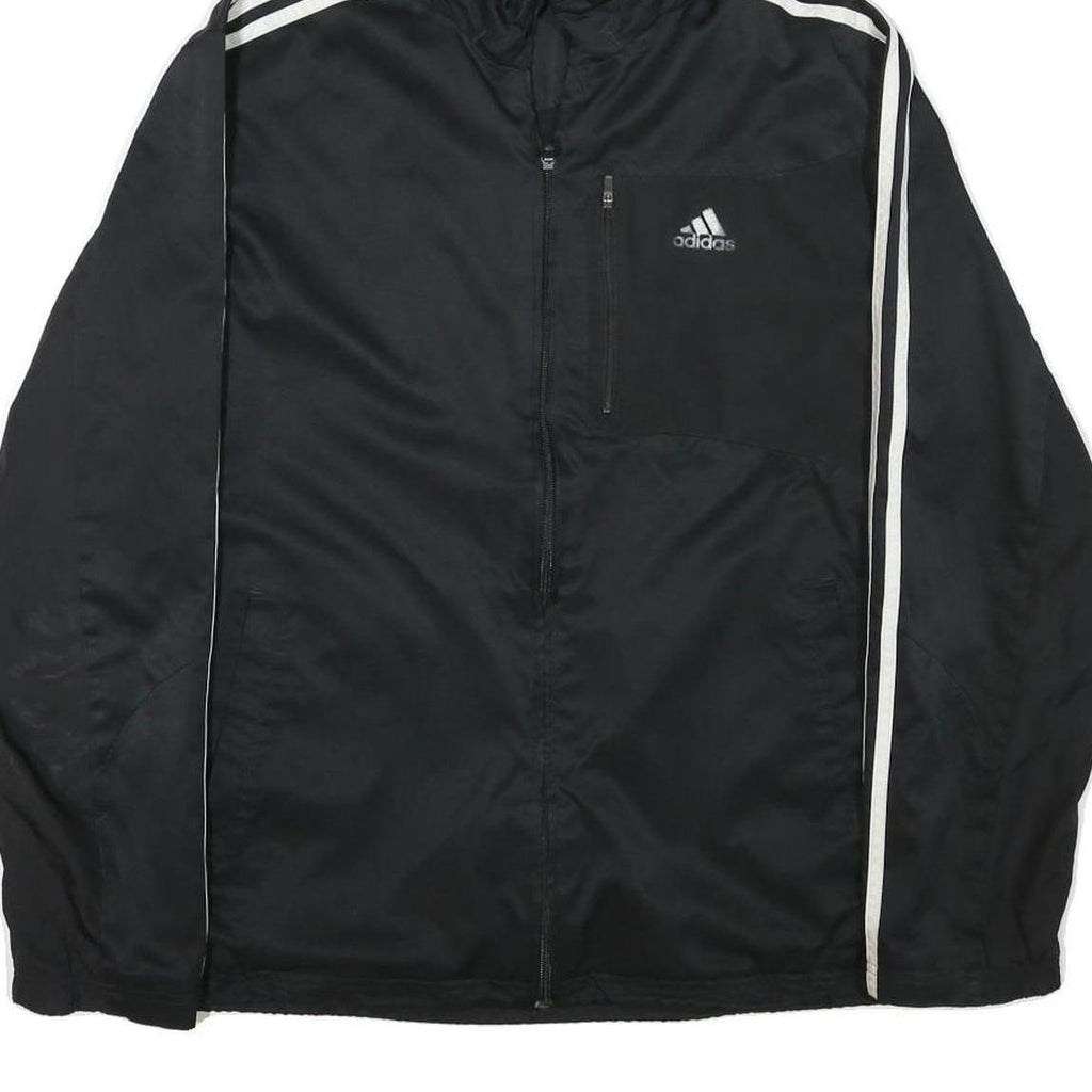 ADIDAS Mens Black & White Hooded Zip Jacket L Polyester Blend Sportswear