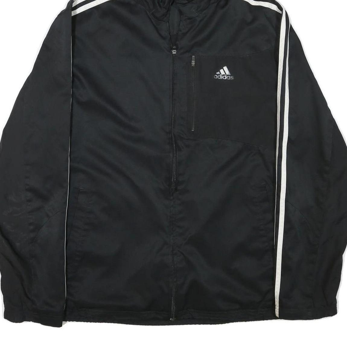 ADIDAS Mens Black & White Hooded Zip Jacket L Polyester Blend Sportswear