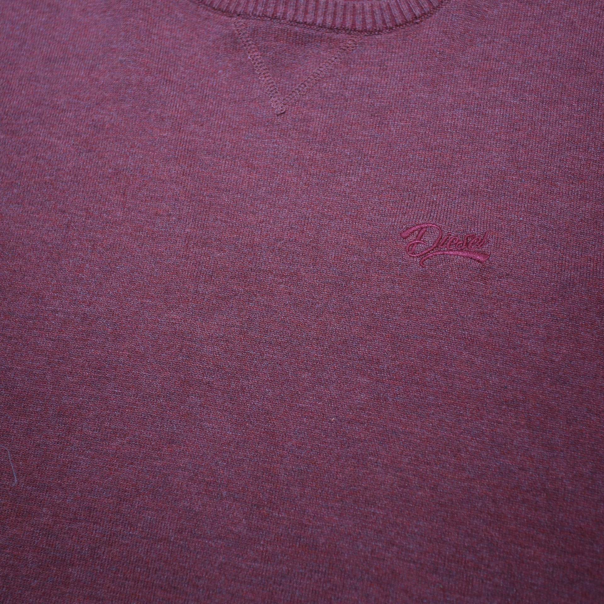 DIESEL Mens Maroon Plain Cotton Blend Basic Knit Crew Neck Jumper M Casual