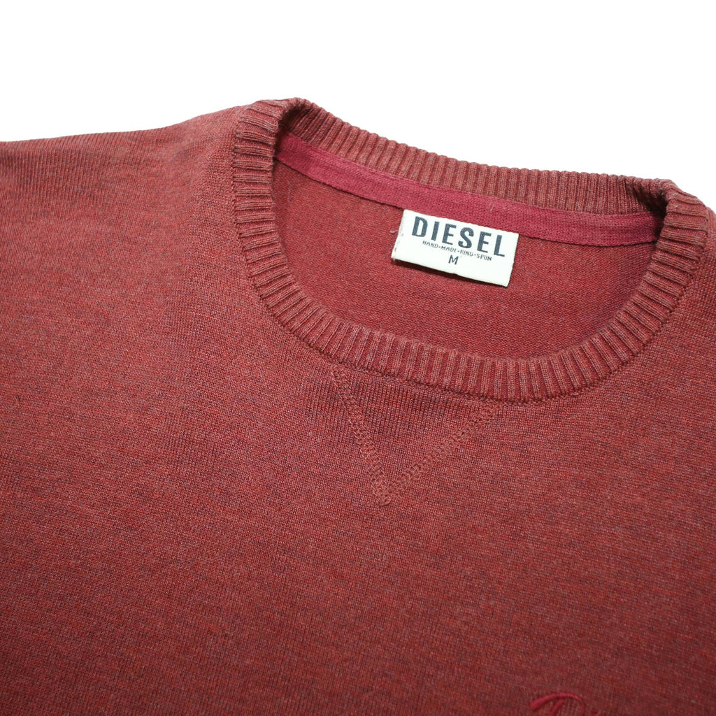 DIESEL Mens Maroon Plain Cotton Blend Basic Knit Crew Neck Jumper M Casual