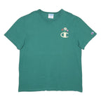 CHAMPION Womens Green Cotton T-Shirt L Short Sleeve Crew Neck Floral Logo