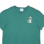 CHAMPION Womens Green Cotton T-Shirt L Short Sleeve Crew Neck Floral Logo