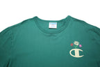 CHAMPION Womens Green Cotton T-Shirt L Short Sleeve Crew Neck Floral Logo