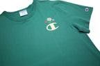 CHAMPION Womens Green Cotton T-Shirt L Short Sleeve Crew Neck Floral Logo