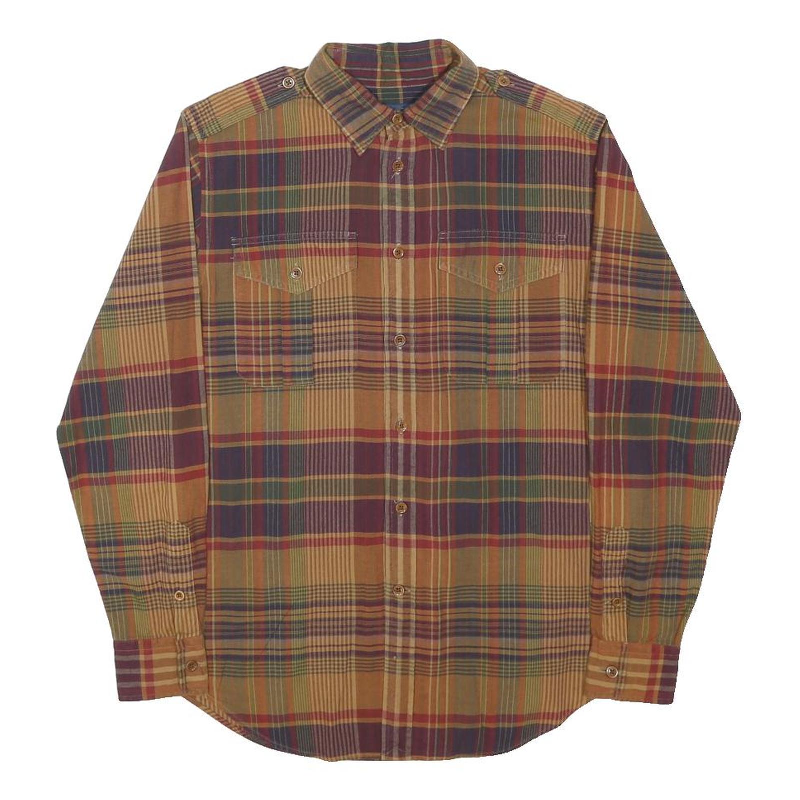 RALPH LAUREN Mens Brown & Burgundy Check Shirt M Long Sleeve Casual Cotton