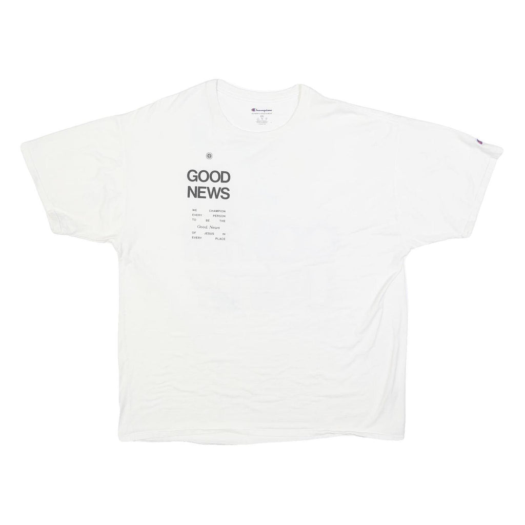 CHAMPION Mens White Graphic T-Shirt 2XL Short Sleeve Crew Neck Good News