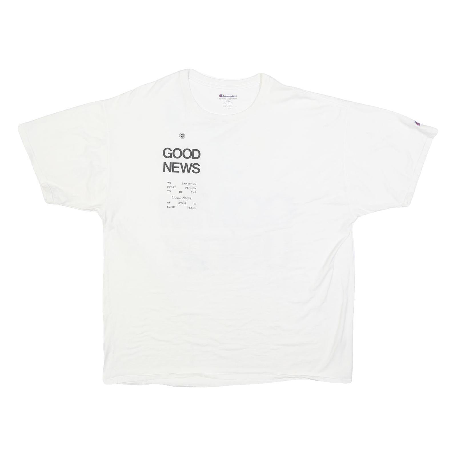 CHAMPION Mens White Graphic T-Shirt 2XL Short Sleeve Crew Neck Good News