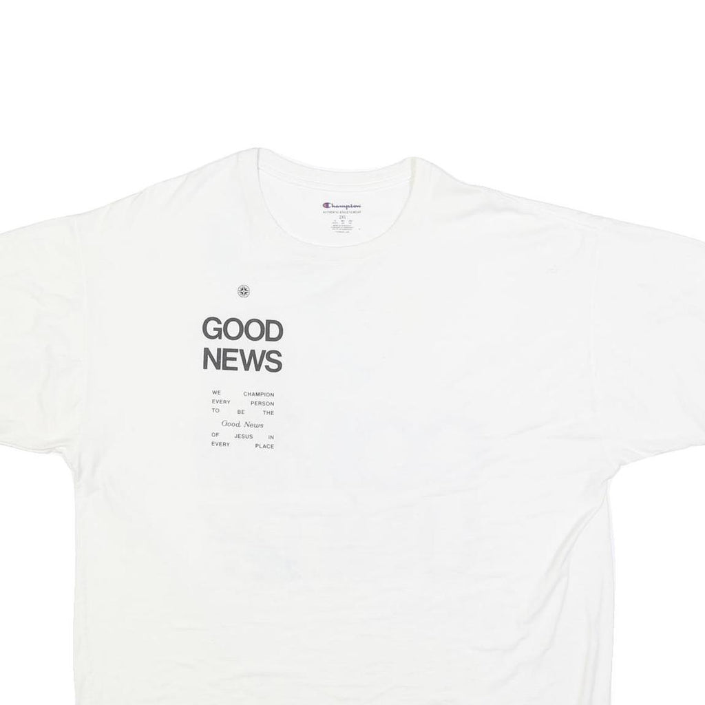 CHAMPION Mens White Graphic T-Shirt 2XL Short Sleeve Crew Neck Good News