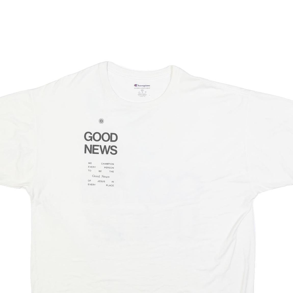 CHAMPION Mens White Graphic T-Shirt 2XL Short Sleeve Crew Neck Good News