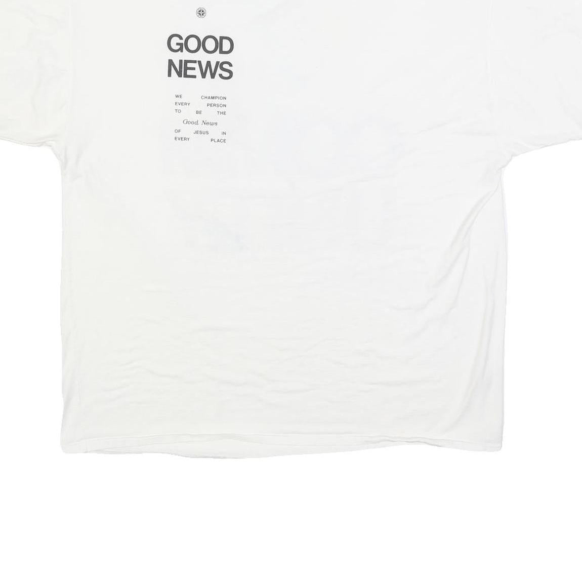 CHAMPION Mens White Graphic T-Shirt 2XL Short Sleeve Crew Neck Good News