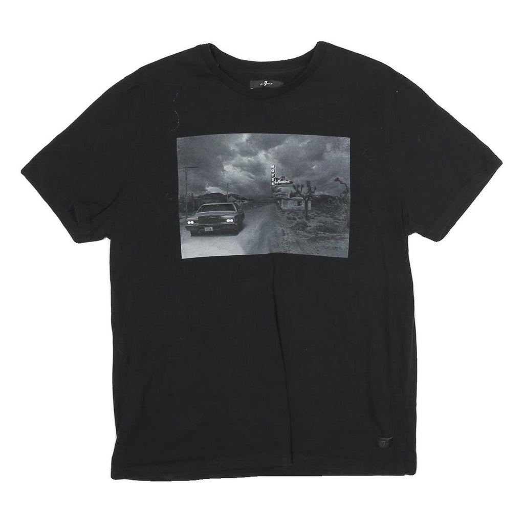 7 FOR ALL MANKIND Mens Black Graphic T-Shirt M Short Sleeve Crew Neck Casual