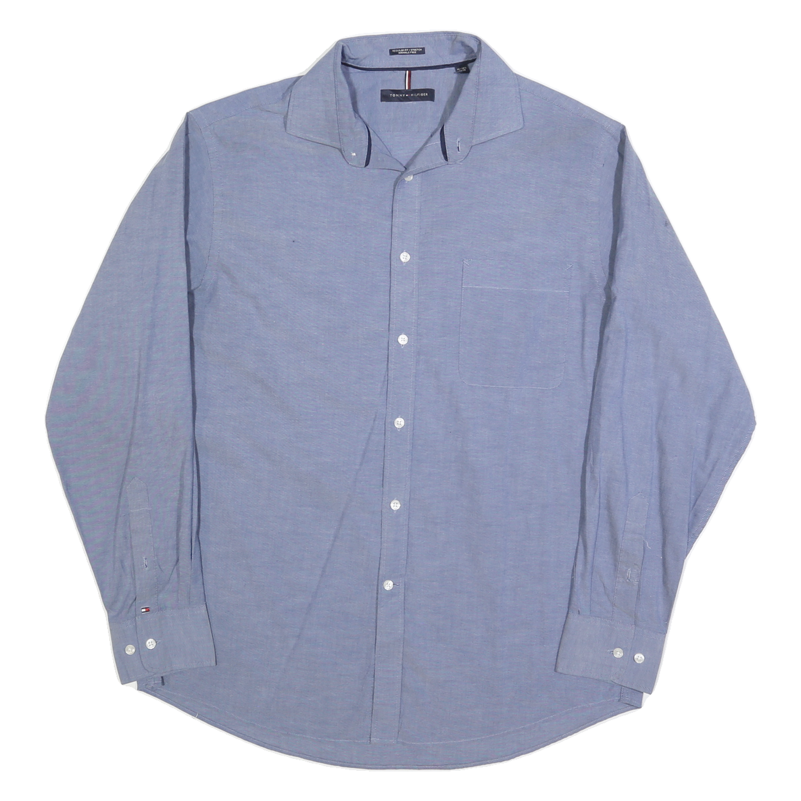TOMMY HILFIGER Mens Blue Shirt L Cotton Blend Classic Button-Down Collar Long