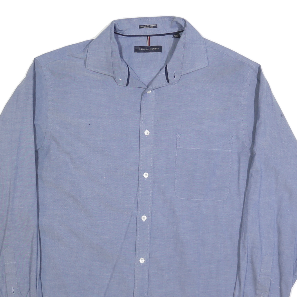 TOMMY HILFIGER Mens Blue Shirt L Cotton Blend Classic Button-Down Collar Long