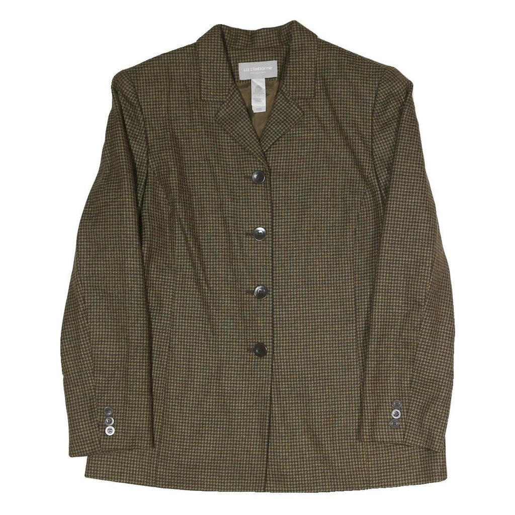 LIZ CLAIBORNE Womens Brown Houndstooth Button Jacket UK 12 Polyester Blend