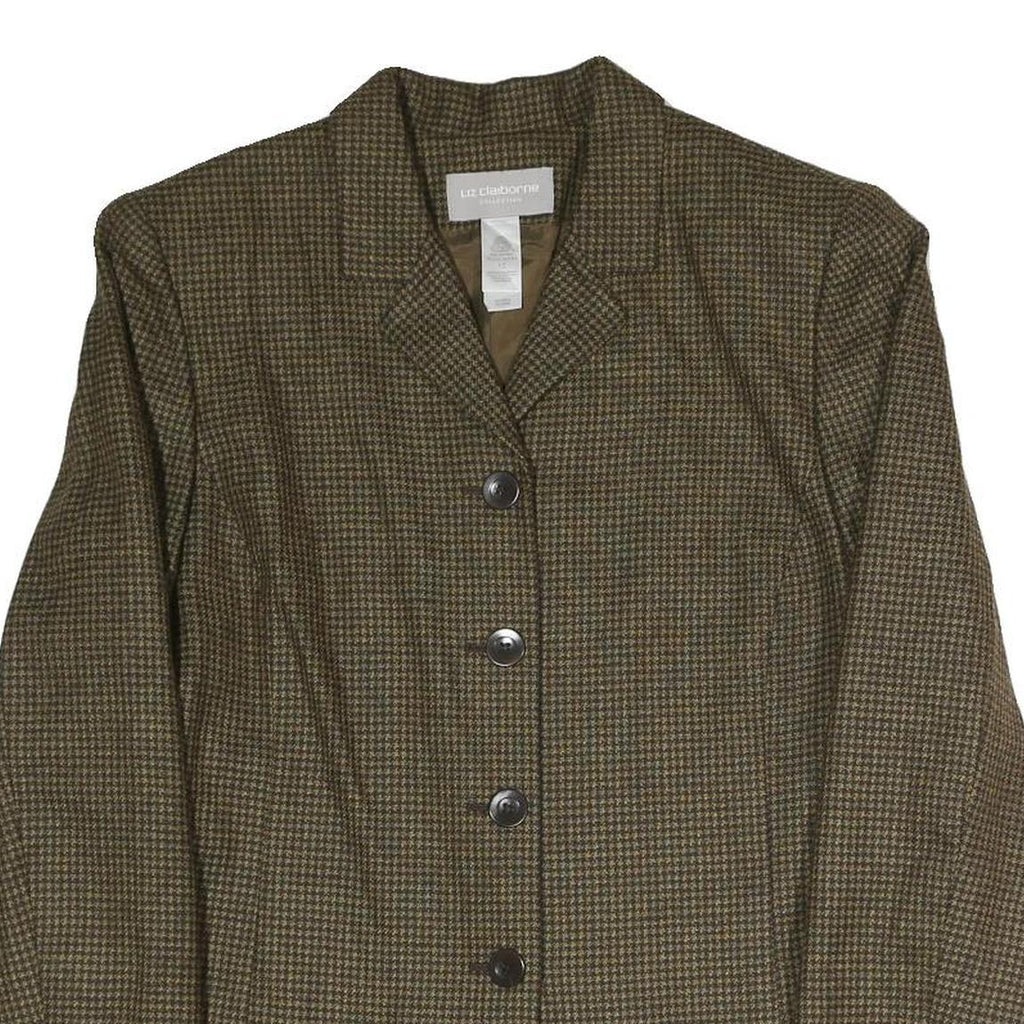 LIZ CLAIBORNE Womens Brown Houndstooth Button Jacket UK 12 Polyester Blend