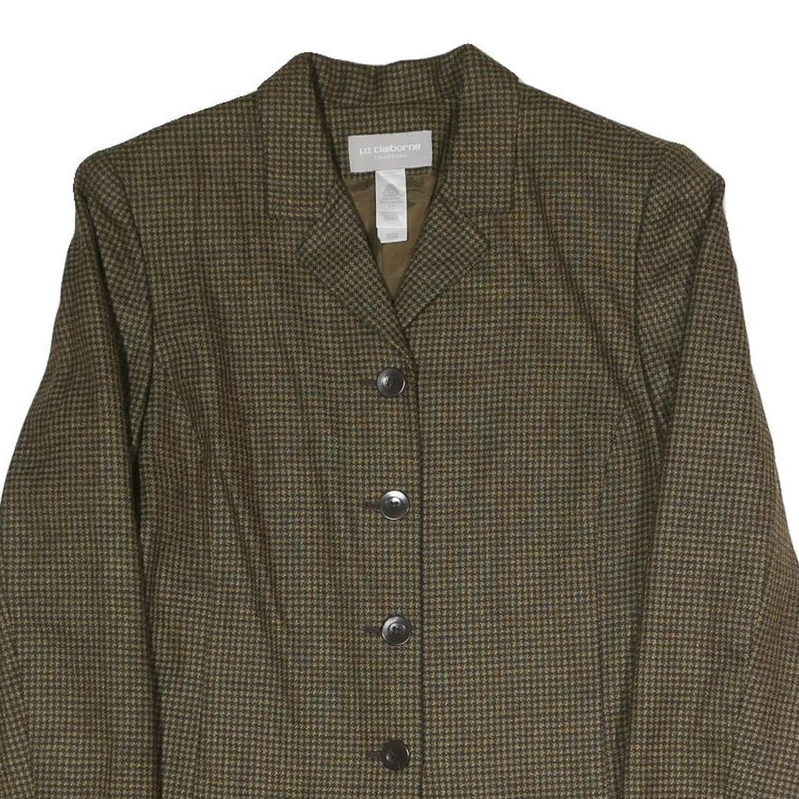 LIZ CLAIBORNE Womens Brown Houndstooth Button Jacket UK 12 Polyester Blend