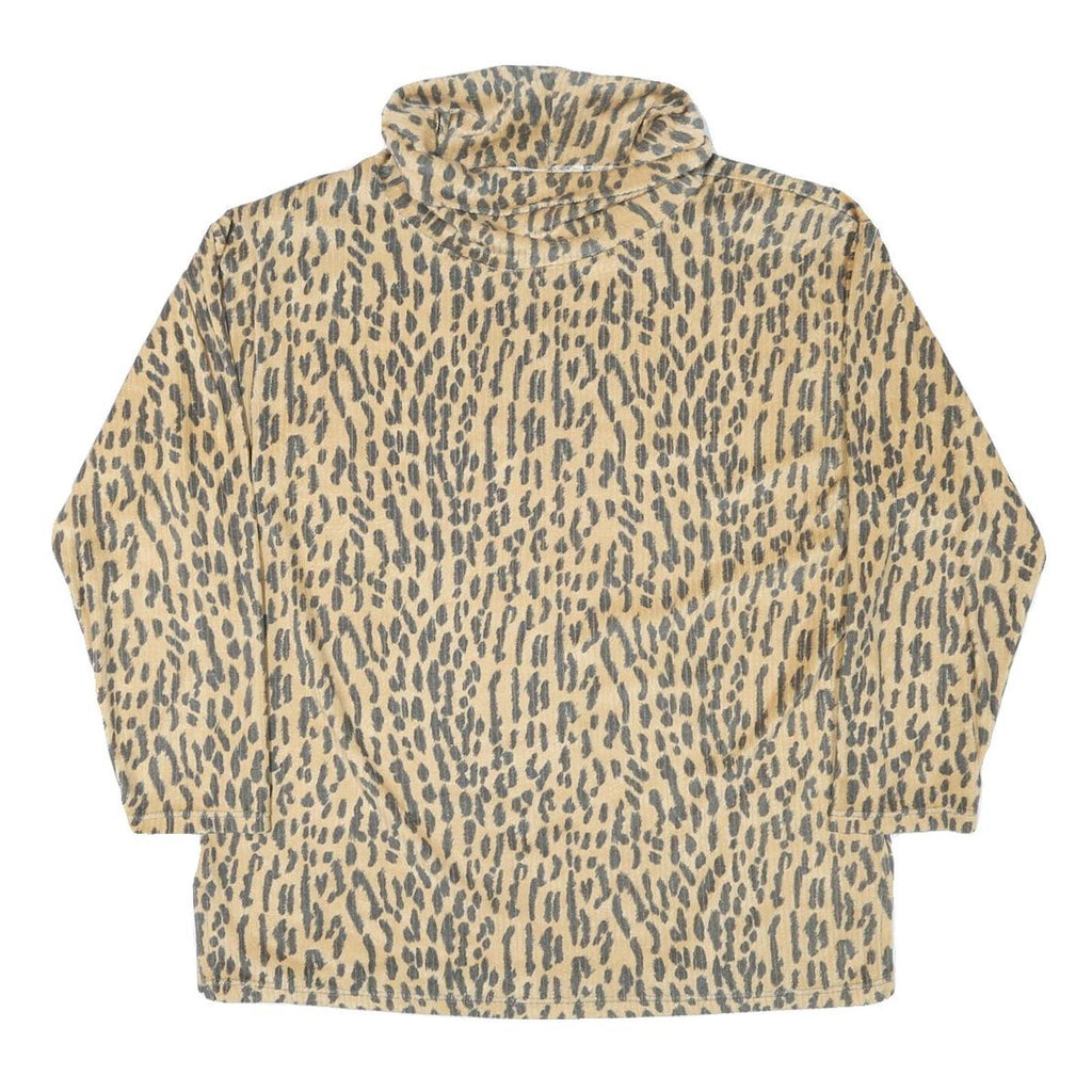 Womens Beige Animal Print High Neck Sweatshirt M Polyester Blend Casual Wear