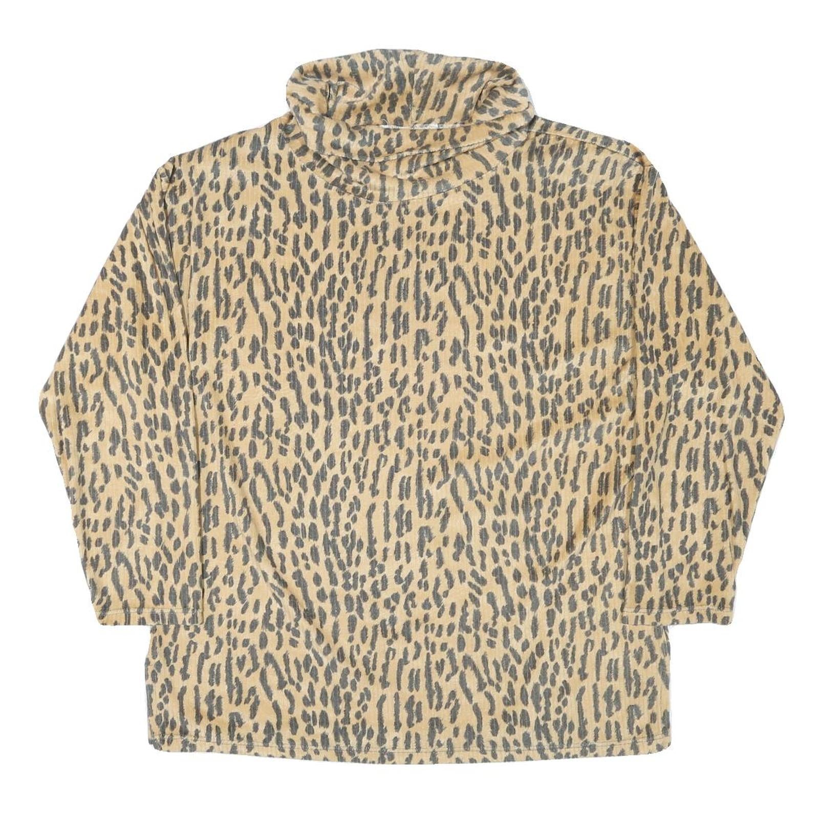 Womens Beige Animal Print High Neck Sweatshirt M Polyester Blend Casual Wear