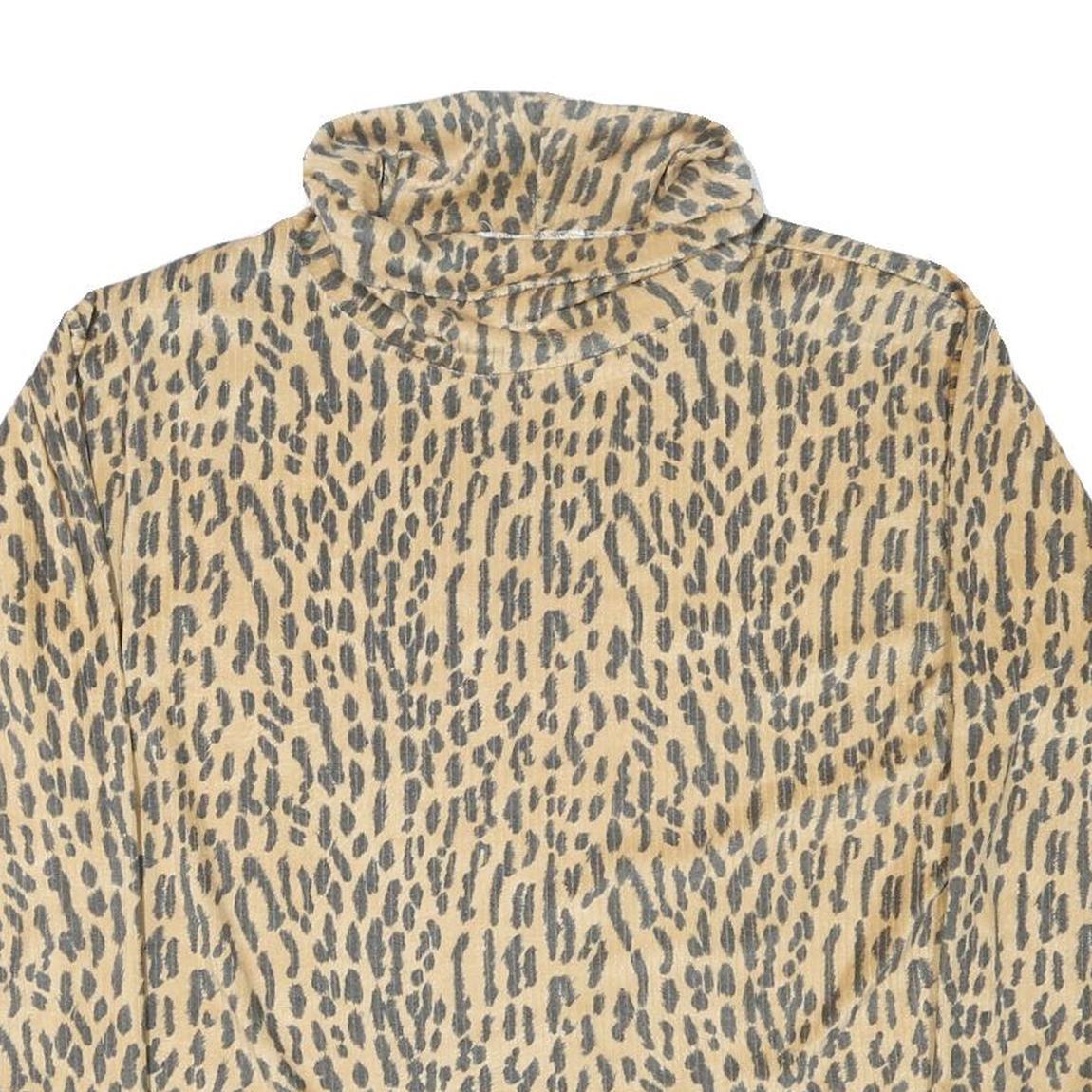 Womens Beige Animal Print High Neck Sweatshirt M Polyester Blend Casual Wear