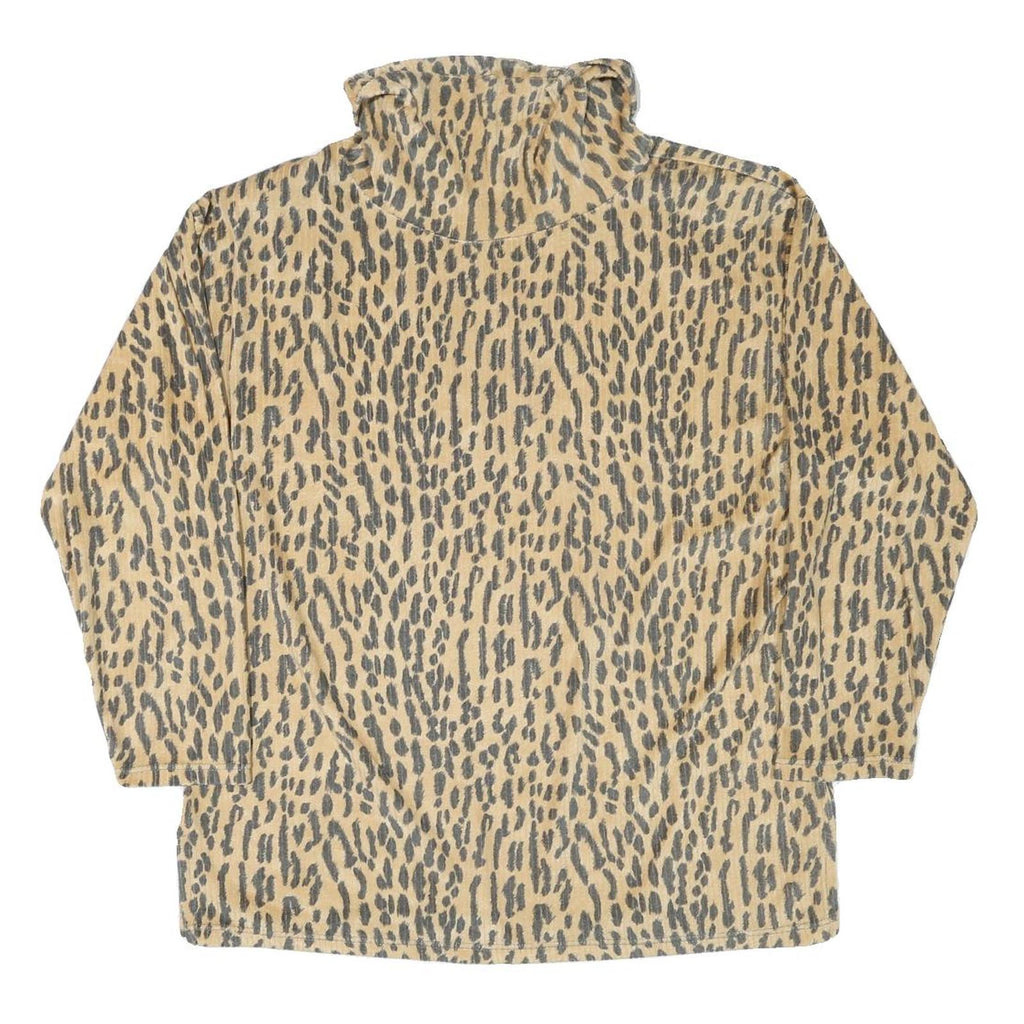 Womens Beige Animal Print High Neck Sweatshirt M Polyester Blend Casual Wear