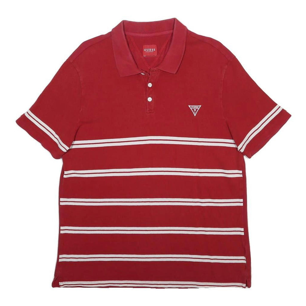 GUESS Mens Red & White Striped Short Sleeve Polo Shirt M Cotton Blend Casual
