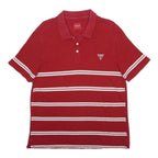 GUESS Mens Red & White Striped Short Sleeve Polo Shirt M Cotton Blend Casual
