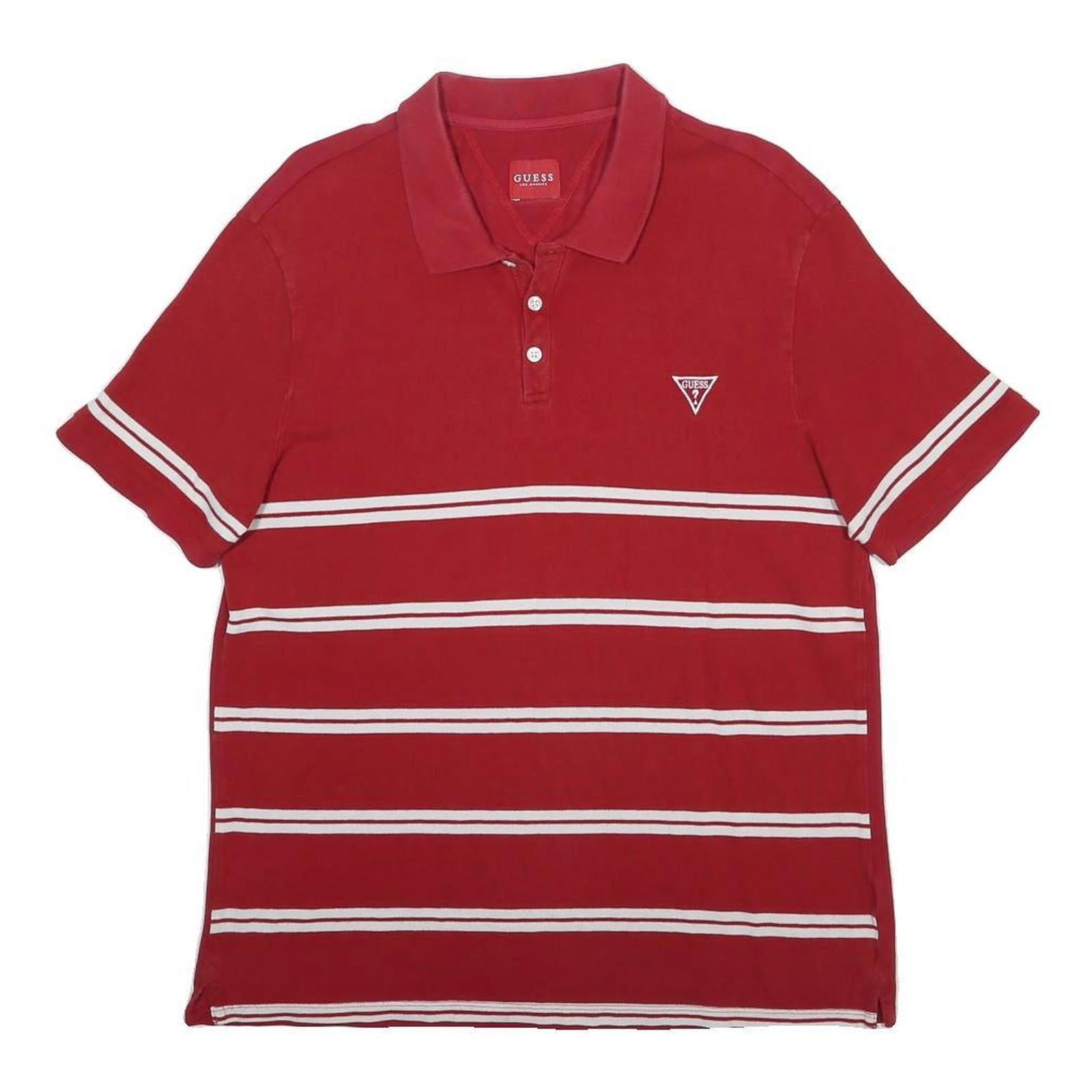 GUESS Mens Red & White Striped Short Sleeve Polo Shirt M Cotton Blend Casual