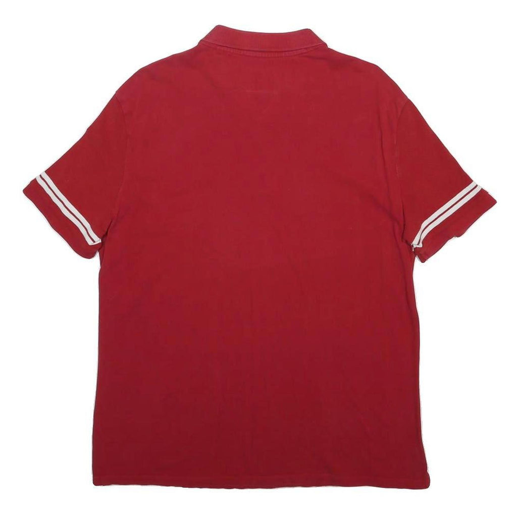 GUESS Mens Red & White Striped Short Sleeve Polo Shirt M Cotton Blend Casual